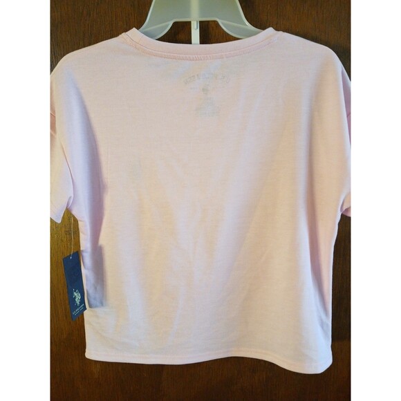US Polo Assn Cropped T-shirt Pink Blue Logo Womens XS Stretchy Summer Vibes - Picture 10 of 16